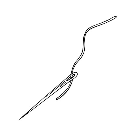 Sewing needle thread line art. tail tool. hand embroidery. hand drawn vector illustration.のイラスト素材