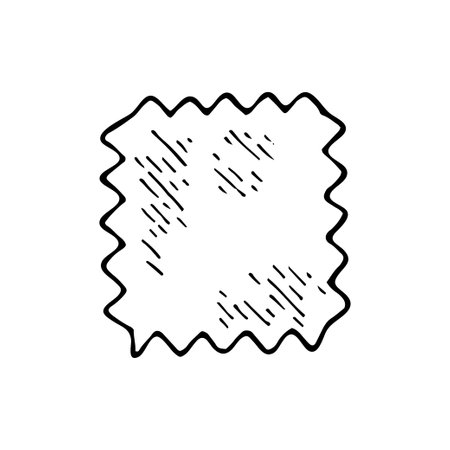 Piece fabric line art. Material for tailoring, patch, cut. Vintage sewing tool. Tailor profession. Hand drawn vector doodle illustration.のイラスト素材