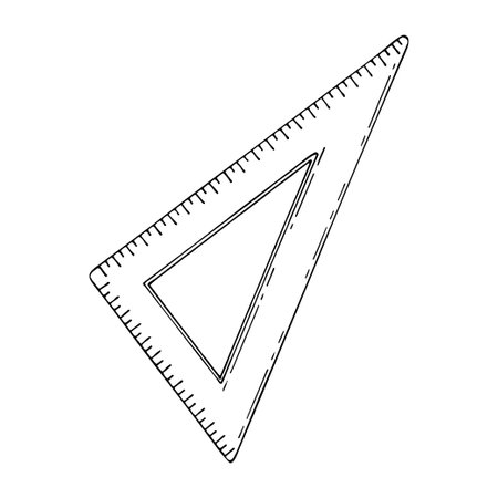 Ruler triangle line art. Measuring instrument, angle. Hand drawn vector doodle illustration.のイラスト素材