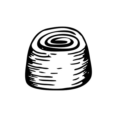 Chocolate candy sketch. Confectionery sweets food. Delicious dessert. Candy with filling. Yummy. Cocoa bean product. Hand drawn vector doodle illustration.のイラスト素材