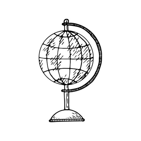 Globe line art. World map. Geography lesson. Hand drawn doodle vector illustration.のイラスト素材
