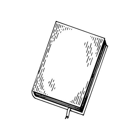 Closed book line art. School textbook. Hand drawn doodle vector illustration.のイラスト素材