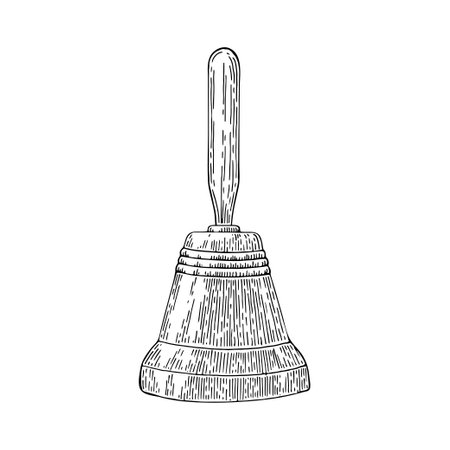 Metal bell sketch. School chime symbol, ding-dong. Musical instrument line art. Hand drawn doodle vector illustration.のイラスト素材