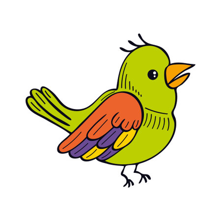 Parrot bird flat. Cute little forest bird. Exotic feathered. Hand drawn vector sketch illustration.のイラスト素材