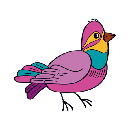 Bird flat. Cute little forest bird. Exotic feathered. Hand drawn vector sketch illustration.のイラスト素材
