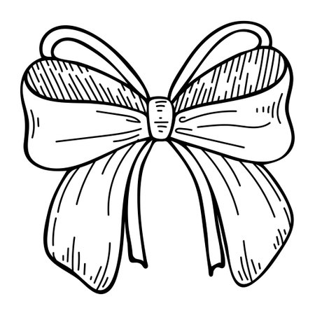 Packing bow ribbon sketch. Hand drawn line art illustration.のイラスト素材