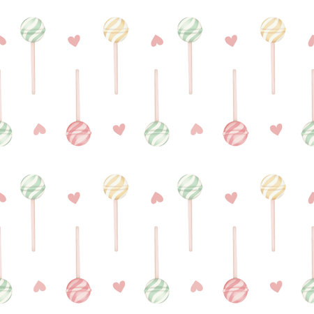 Seamless pattern with lollipops and hearts. Vector illustration.の写真素材