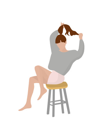 Young woman sitting on a bar stool. Flat style vector illustration.のイラスト素材