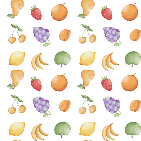 Seamless pattern with fruits on white background. Vector illustration.の写真素材