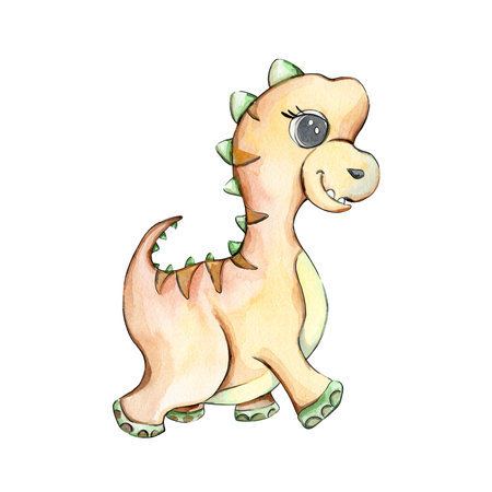 cartoon dinosaur on a white background, watercolor illustration for childrenの写真素材