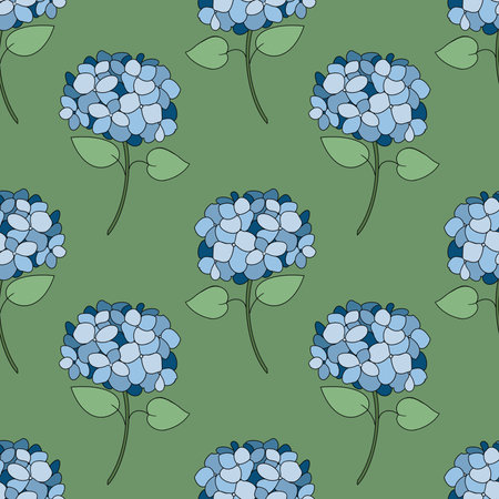 Seamless pattern with blue hydrangea. Vector illustration.の写真素材