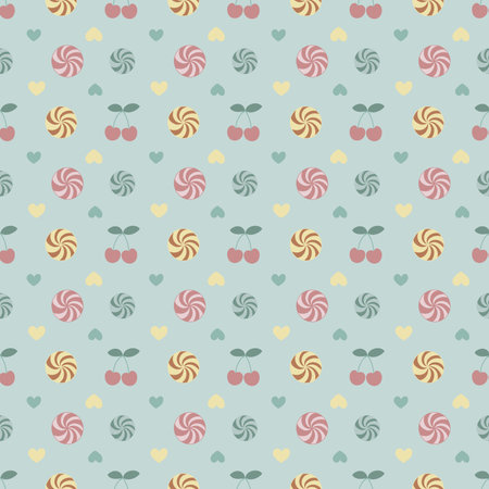 Seamless pattern with candies and cherry. Vector illustration.の写真素材