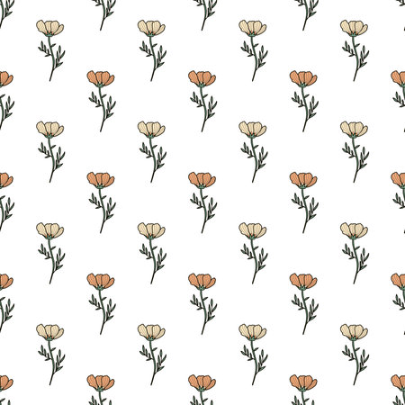 Seamless pattern with hand drawn poppy flowers.の写真素材