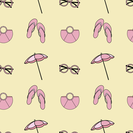 Seamless pattern with sunglasses, beach umbrella and flip flopsの写真素材