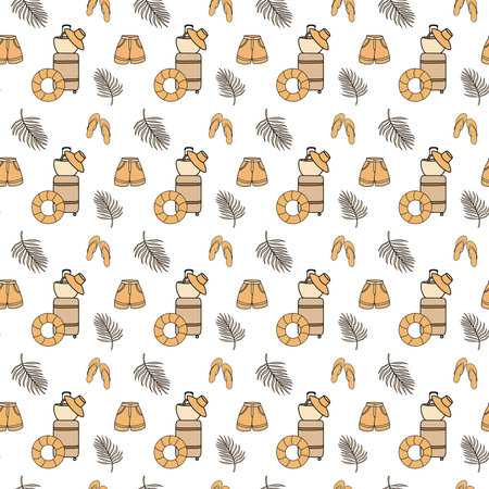 Seamless pattern with summer beach elements. Hand drawn vector illustration.の写真素材