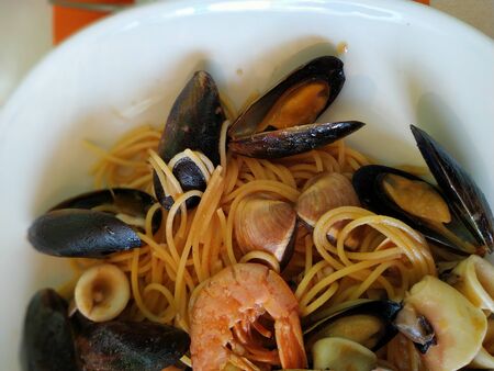 Spaghetti with seafoodの写真素材