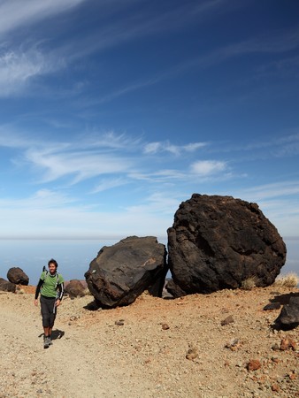 Man Hiking on Teide Tenerife. の写真素材