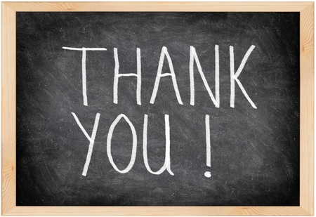 Thank you blackboard sign. Thank you written with chalk on black chalkboard with frame.の写真素材