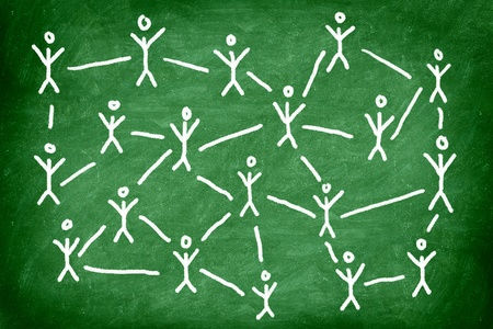 Social media network. Networking concept photo of blackboard chalk drawing of people connected.の写真素材