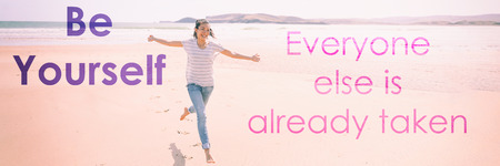 Be yourself; everyone else is already taken self confidence motivational quote for happiness and self -esteem boost. Positive quotes for motivation and inspiration in life. Banner panorama crop.の写真素材