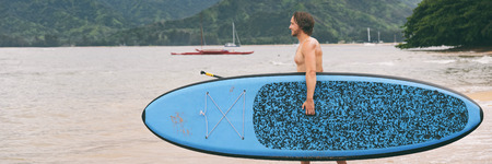 man doing paddle board banner panorama.