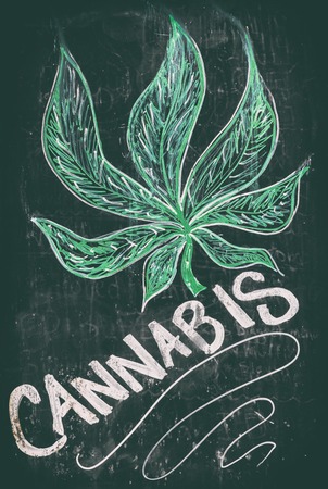 Cannabis drawing on chalkboard blackboard sign of dispensary - Marijuana legalization in Canada on October 17, 2018. It is now legal to smoke and buy weed, pot, THC, in shops nationwide.の写真素材