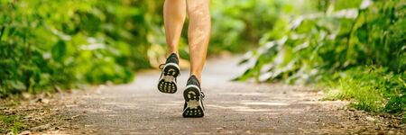 Run city woman running shoes jogging fast panoramic banner active healthy lifestye person training...