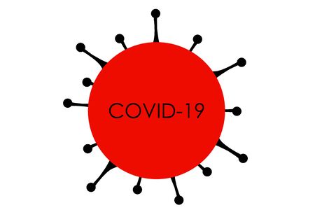 COVID-19 Coronavirus graphic design of corona virus model illustration on white background with text title in center of red sphere.の写真素材