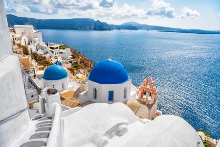 Santorini island, Greece, famous Europe travel tourist vacation destination. Oia white village.の写真素材