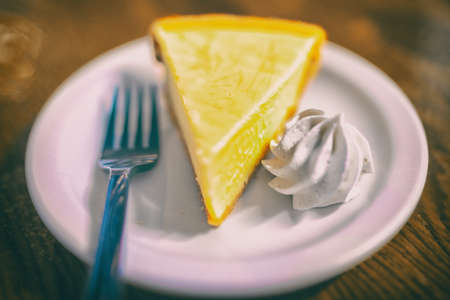 Key lime pie slice at Florida restaurant in the Keys. World famous american traditional dessert...