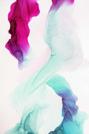 Alcohol ink colors are amazingly bright, luminous, translucent, free-flowing. Masterpiece of designing art. Transparent creativity. Inspired by the sky, as well as steam and smoke. Abstract clouds.の写真素材