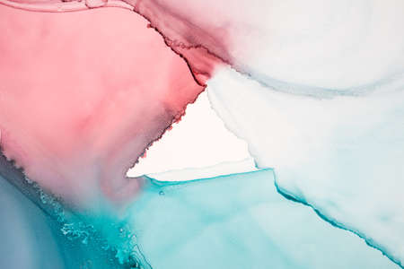 Abstract created using the technique of alcohol ink. Macro photography of the smallest details of a panting. The panting shows how overflows of shades and colors of paint resemble space motifs.の写真素材