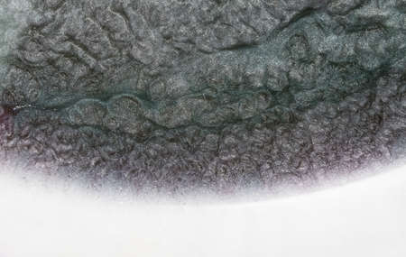 Liquid with the color of copper, iron, rust. Brilliant pigment in the water flickers on the waves. Abstract bronze paint of the color of the river. Close macro view. Ink is spinning under water.の写真素材