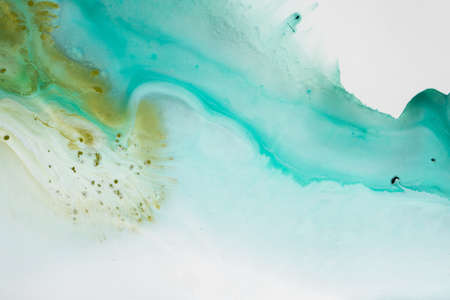 Abstract fluid acrylic painting. Marbled blue abstract background. Hand painted background with...