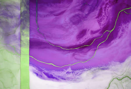 Liquid flow texture paint. modern art background. abstract epoxy resin painting. Green waves with...