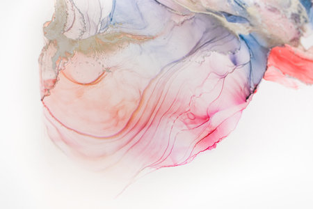 Aabstract fluid art painting in alcohol ink technique, mixture blue, red and gold paints. Marble...