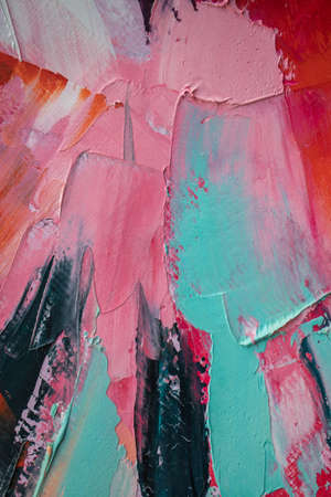 Oil painting in multicolored tones. Conceptual abstract closeup of a painting by oil and palette...