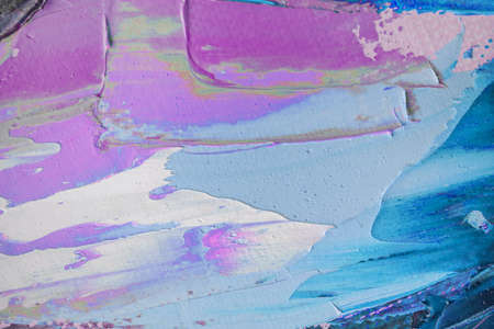 Conceptual abstract painting of a couple wolves. Painting in multicolored tones. Closeup of a painting by oil and palette knife on canvas.の写真素材