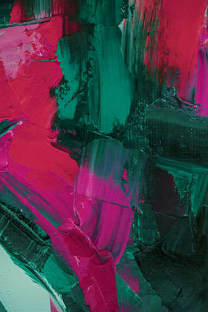 Conceptual abstract painting of a couple wolves. Painting in multicolored tones. Closeup of a painting by oil and palette knife on canvas.の写真素材