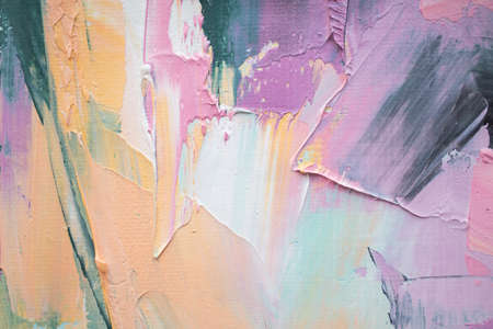 Conceptual abstract closeup of a painting by oil and palette knife on canvas. Oil painting in multicolored tones. The picture is painted in oil.の写真素材