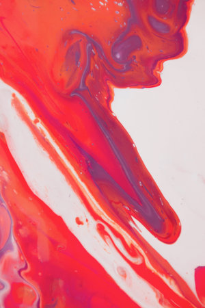 Abstract fluid acrylic painting. Marbled blue abstract background. Hand painted background with mixed liquid red, blue and green paints.の写真素材