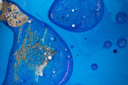 Colorful Bright Bubbles Oil Beautiful Paint Universe Color Moving Multicolored. Space Universe, Quantum Physics. Fantastic Hypnotic Surface.の写真素材