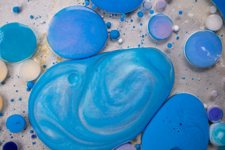 Colorful Bright Bubbles Oil Beautiful Paint Universe Color Moving Multicolored. Space Universe, Quantum Physics. Fantastic Hypnotic Surface.の写真素材