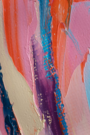 Closeup of abstract rough colorful art painting texture, with oil brushstroke, pallet knife paint on...