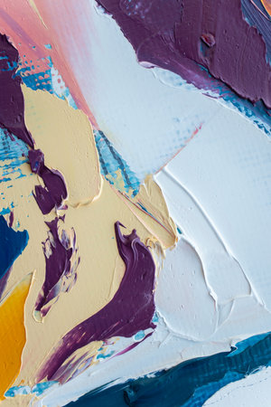 Closeup of abstract rough colorful art painting texture, with oil brushstroke, pallet knife paint on...