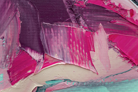 Closeup of abstract rough colorful art painting texture, with oil brushstroke, pallet knife paint on...