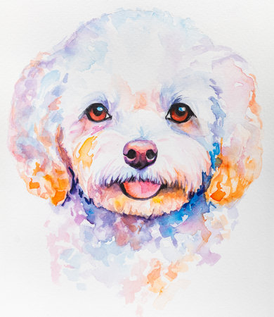 dog painted in watercolor on a white backgroundの写真素材