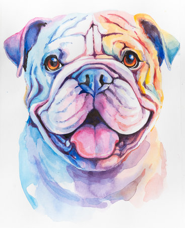 dog painted in watercolor on a white backgroundの写真素材