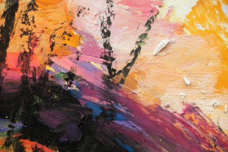 Conceptual abstract picture drawn with oil pastels. Closeup of an oil painting on paper.