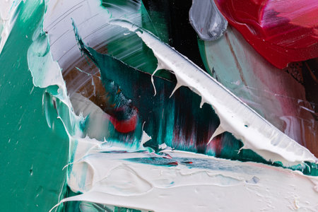 Fragment of multicolored texture painting on plywood. Abstract art background. oil on canvas.